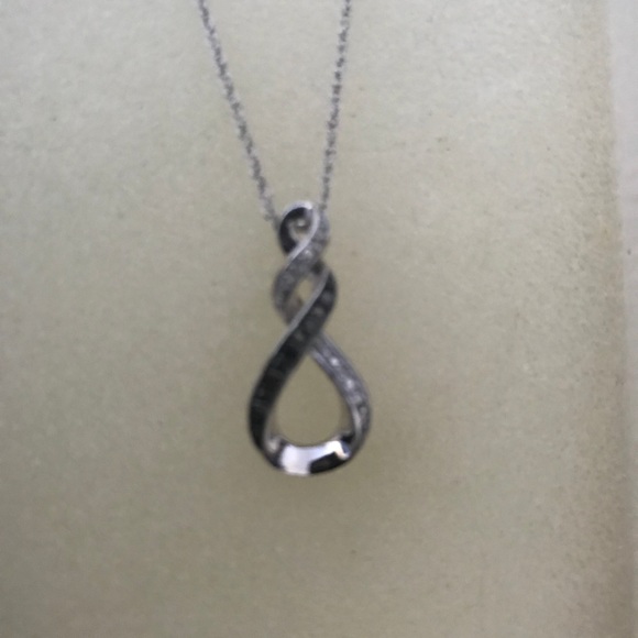Sterling Silver Black & White Diamond Necklace - Picture 2 of 3
